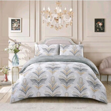 (Jasmine Silver, King) Luxury Cotton Rich 4-Piece Bedding Set: Duvet Cover, Fitted Sheet & Pillowcases double Machine Wash Stripes