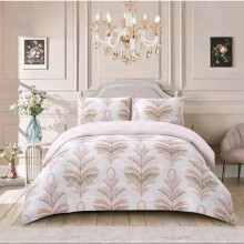 (Jasmine Pink, Superking) Luxury Cotton Rich 4-Piece Bedding Set: Duvet Cover, Fitted Sheet & Pillowcases double Machine Wash Stripes