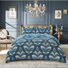 (Jasmine Teal, Double) Luxury Cotton Rich 4-Piece Bedding Set: Duvet Cover, Fitted Sheet & Pillowcases double Machine Wash Stripes