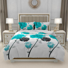 (Aquarius, Double) 4-Piece Bedding Set: Fitted Bed Sheet & Duvet Cover for Single, Double, King Sizes Machine Wash Stripes