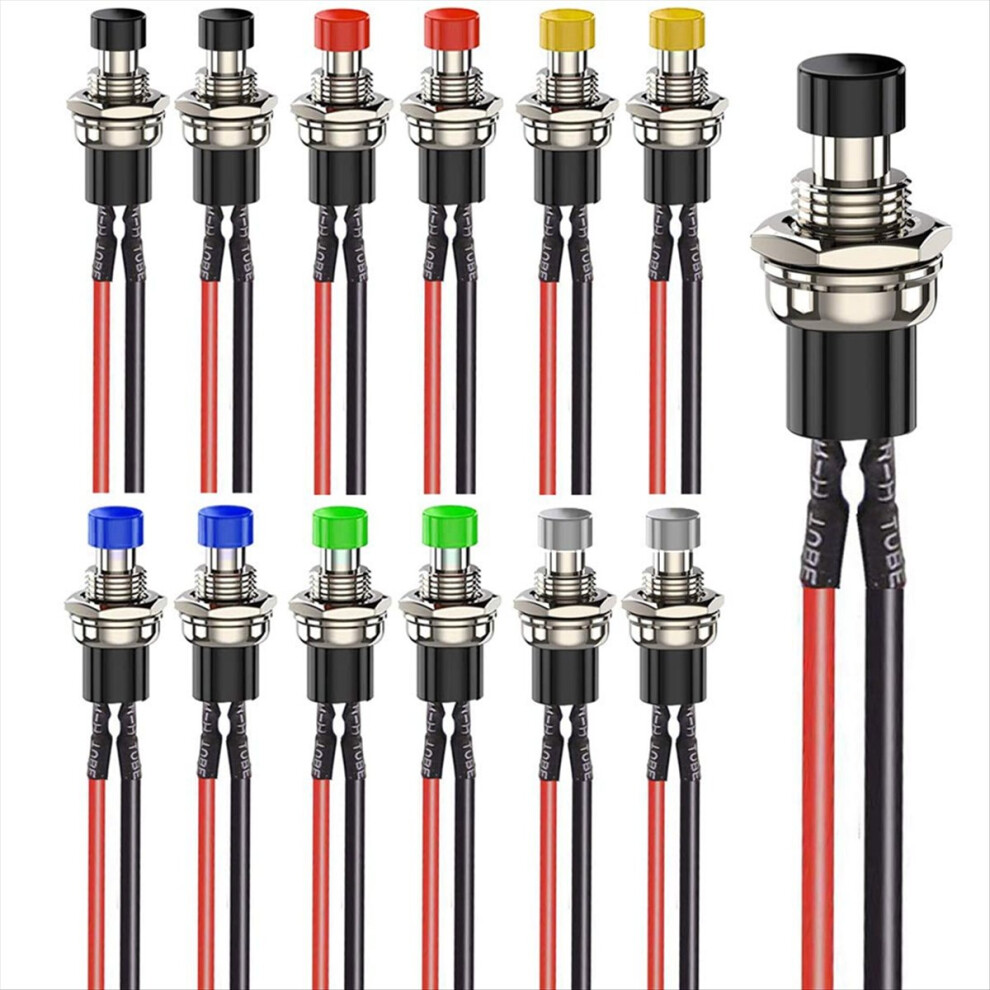 12Pcs 7Mm Mini Momentary Push Button Switches,Prewired On/Off 4851660300339