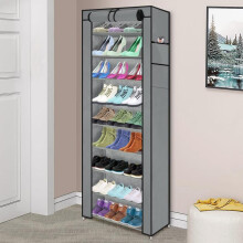 (10-Tier Single Shoe Rack, Gray) CROWNSHOP 10 Tier Shoe Rack with Dustproof Cover Shoe Storage Cabinet Shoe Organizer Hold up to 27 Pairs of Shoes Tower Storage Organizer Sh