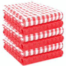 (Red) 100% Cotton Terry Tea Towels Pack of 6 Egyptian Mono Check Superdry Soft Professional Hotel Quality Kitchen Dish Cloth Long-lasting Water Ab