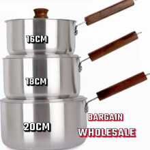 (Default) 3Pc wooden Sauce Pot Aluminium 1x3 Saucepan Milk Pan Set with wooden handle and Lid Cookware Kitchen Pasta Pot Lightweight potsets potsets k