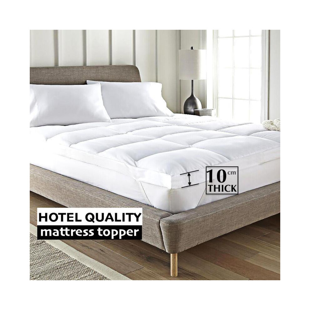(Super King) Mattress Topper 4 Inch Luxury Hotel Quality 10cm Deep Thick All Sizes Single Double King Super Breathable Washable Soft Warm Microfibre m-image-OPC-PKFSVVC-NEW