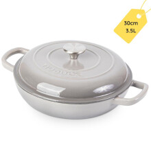(Grey) Shallow Enamelled Cast Iron Dutch Oven – 3.7-Quart Non-Stick Pot with Lid – Ovenproof Stockpot Safe to 500F – 30cm by Nuovva
