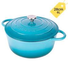 (Blue) Cast Iron Pot with Lid – Classic Non-Stick Ovenproof Enamelled Casserole Kitchen Pot, Oven Safe up to 500 F – Sturdy Dutch Oven Cookware –
