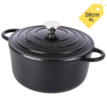 (Black) Cast Iron Pot with Lid – Classic Non-Stick Ovenproof Enamelled Casserole Kitchen Pot, Oven Safe up to 500 F – Sturdy Dutch Oven Cookware –