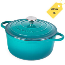 (Teal) Cast Iron Pot with Lid – Classic Non-Stick Ovenproof Enamelled Casserole Kitchen Pot, Oven Safe up to 500 F – Sturdy Dutch Oven Cookware –