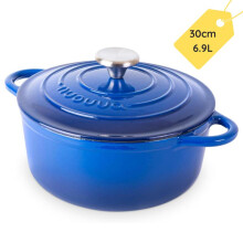 (Dark Blue) Cast Iron Kitchen Pot with Lid – Non-Stick Ovenproof Enamelled Casserole Pot, Oven Safe up to 500 F – Sturdy Dutch Oven Cookware – 7.3