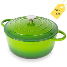 (Green) Cast Iron Kitchen Pot with Lid – Non-Stick Ovenproof Enamelled Casserole Pot, Oven Safe up to 500 F – Sturdy Dutch Oven Cookware – 7.3
