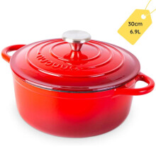 (Red) Cast Iron Kitchen Pot with Lid – Non-Stick Ovenproof Enamelled Casserole Pot, Oven Safe up to 500 F – Sturdy Dutch Oven Cookware – 7.3