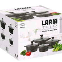 (Marble Black) 4PC LARIA in PLAIN BLACK, RED, COPPER or GREY, BLACK Marble Effect / DIE - CAST ALUMINIUM NON STICK SET - SQ PROFESSIONAL