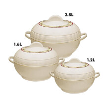 (Cream - Royal - 1.2L, 1.6L, 2.5L) SQ Professional Ambiente Insulated Hot Pot Set 3pc Cookware Stainless Steel Handles Indoor Outdoors Warmer Casserole Set Insulated