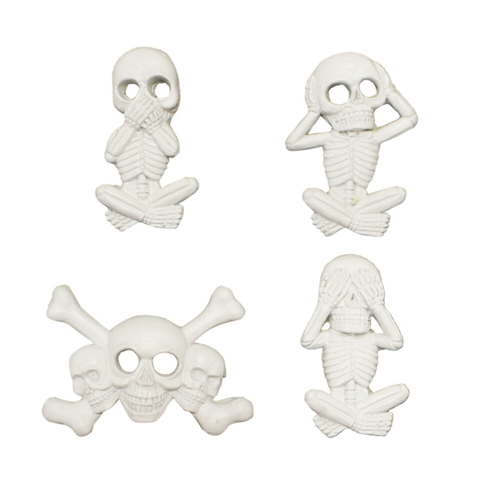 4Pcs Skull Skeleton Figurine 3D Resin Stickers For Car Styling 7751000032142