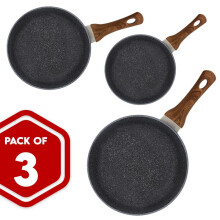 (Default) AEX 3-Pair Non-stick Frying Pan 20cm, 24cm and 28cm without Lid Cookware Set Induction Handles Sturdy Stackable Heavyduty Lightweight