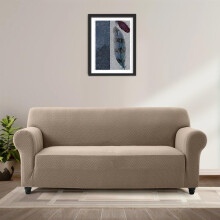 (Dark Beige, 1-Seater) Yorkshire Bedding Spandex Sofa Slipcover – Super Stretch Couch Protector with All-Round Wrap Design – Washable, Non-Slip, Pet & Child