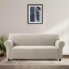 (Light Beige, 1-Seater) Yorkshire Bedding Spandex Sofa Slipcover – Super Stretch Couch Protector with All-Round Wrap Design – Washable, Non-Slip, Pet & Child