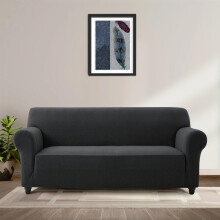 (Black, 4-Seater) Yorkshire Bedding Spandex Sofa Slipcover – Super Stretch Couch Protector with All-Round Wrap Design – Washable, Non-Slip, Pet & Child