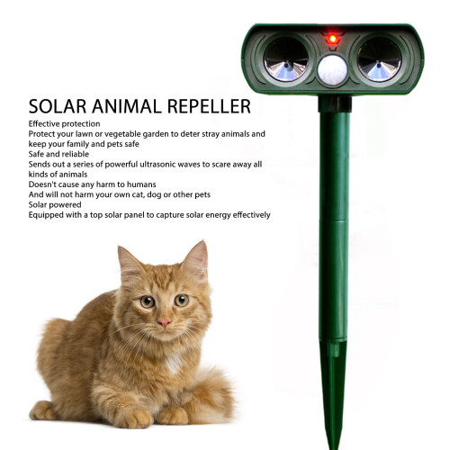 Ultrasonic Solar Animal Repeller IPX4 Waterproof 6-8m Range 2
