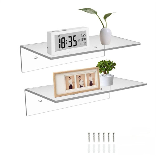 Acrylic Floating Shelf Small Storage Rack Wall-Mounted Transparent 2