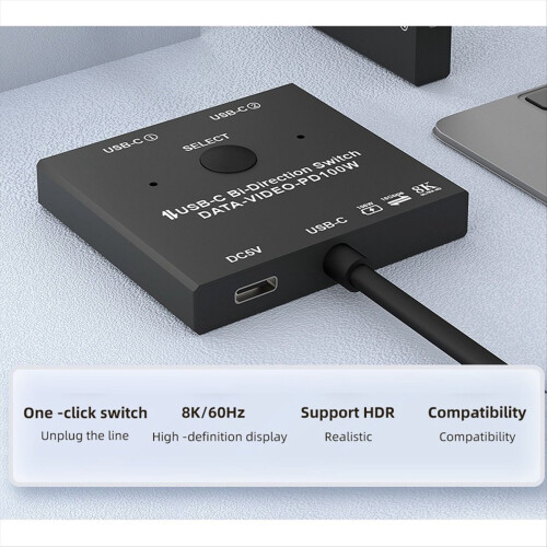 Αμφίδρομος διακόπτης USB C Φόρτιση 100W + Δεδομένα 10Gbps 1