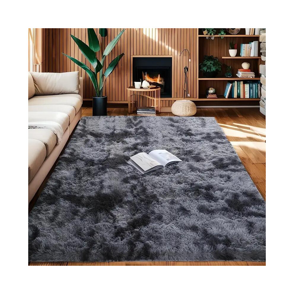 (Dark Gray, 160Cmx200cm) Solid Color Fluffy Rugs For Living Room, 1 Count Non-Slip Soft Floor Mat, Lounge Rug, Modern Floor Carpet For Living Room Bed 5031832472272