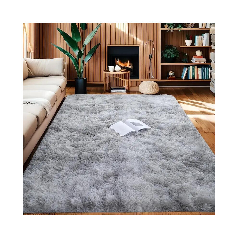 (Light Gray, 160Cmx200cm) Solid Color Fluffy Rugs For Living Room, 1 Count Non-Slip Soft Floor Mat, Lounge Rug, Modern Floor Carpet For Living Room Be 5031832472333