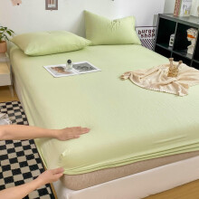 Bedding Set Yellow Green Solid Color Washed Cotton 79 x 35 Inches with 2 Pillowcases for All Seasons 90x200cm