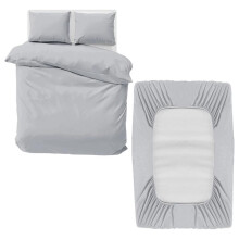 (Silver, Double) Yorkshire Bedding 4-Piece Luxury Microfiber Duvet Set – Dyed Plain Duvet Cover, 2 Pillowcases & Fitted Sheet with Poppers Closure – Deyd