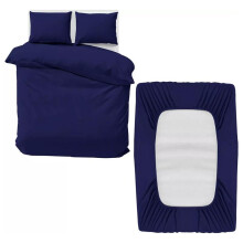 (Navy, Double) Yorkshire Bedding 4-Piece Luxury Microfiber Duvet Set – Dyed Plain Duvet Cover, 2 Pillowcases & Fitted Sheet with Poppers Closure – Deyd