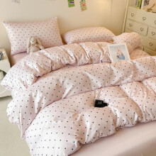 (Dot powder, EU-King-87"x90") Polka Dot Pattern Bedding Set, 3 Counts/set Including 1 Count Duvet Cover & 2 Counts Pillowcase without Filler, Soft Comfortable Bedding