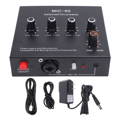 Microphone Preamp Sound Booster with 3 Input 60dB