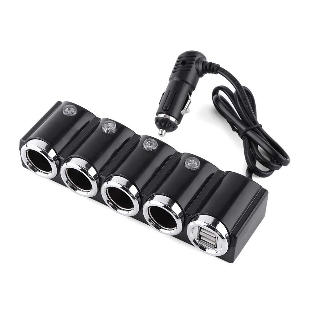 Car Dc 12V/24V Usb 4 Way Cigarette Lighter Socket Splitter Adapter With 2 Usb Ports For Smartphone Gps Dash Cam Charging 9016109841292