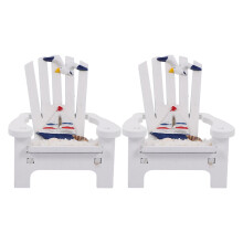 4Pcs Mediterranean Style White Mini Chairs Wooden Beach Decor for Home