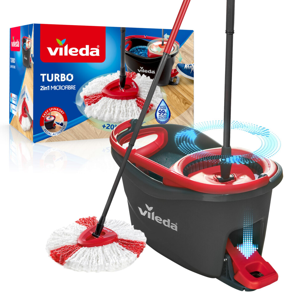 Vileda Turbo Microfibre Mop And Bucket Set, Spin Mop For Cleaning