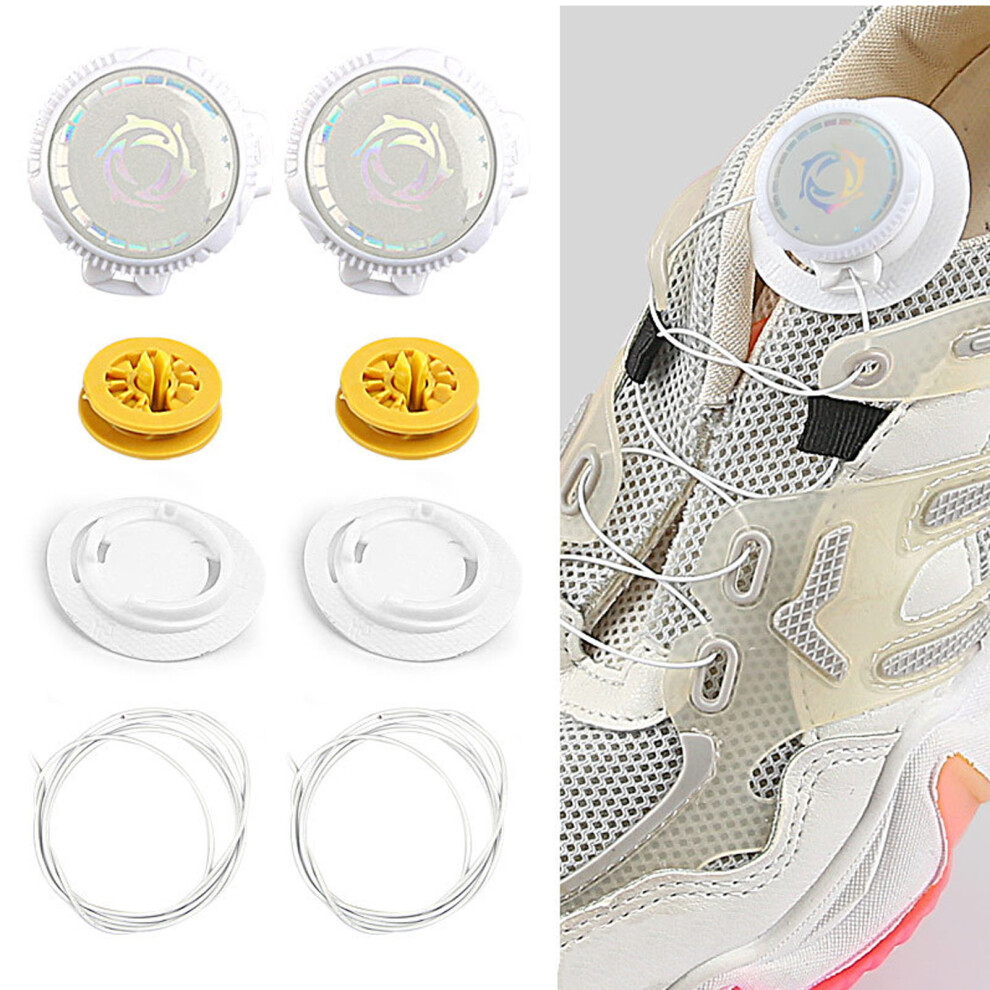 4 Sets White Quick Lock Rope Shoe Laces with Rotating Buckle Fixation
