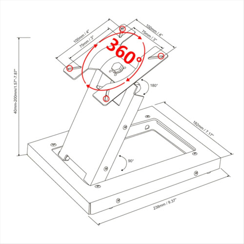 Suporte de mesa para tela sensível ao toque de 10 a 30 polegadas com rotação de 360 para TVs 2