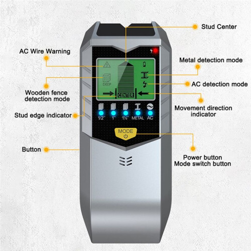 Detector eletrônico 5 em 1, sensor localizador de vigas de parede, scanner de parede 2