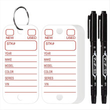 PVC Tags with Labels and Rings, Car Key Tags, 200PCS White