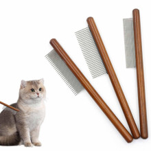 Solid Wood Pet Comb - Stainless Steel Tooth Dog Comb for Cats and Dogs, Flea Removal and Floating Hair, 3 Sizes Available