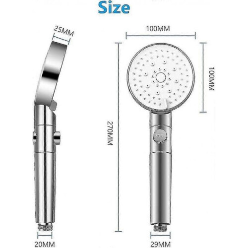 Shower Head, High Pressure Shower Head with 5 Modes with Pause Switch On/stop - Silver 1