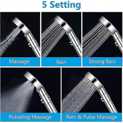 Shower Head, High Pressure Shower Head with 5 Modes with Pause Switch On/stop - Silver 2
