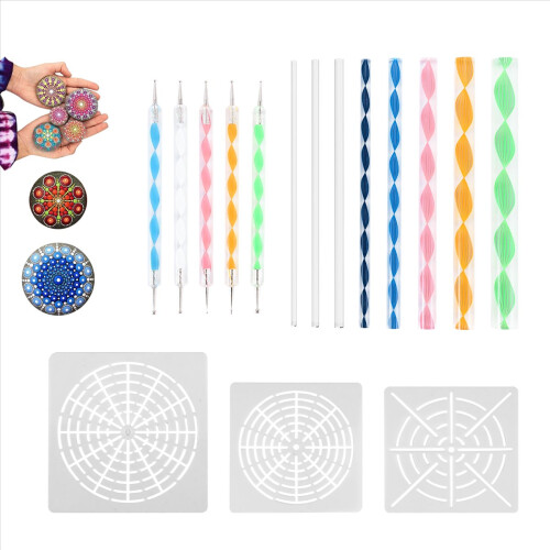 16 stuks Mandala Dotting Tools voor het schilderen van rotsen Mandala Stencils Kit 2