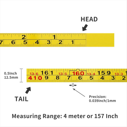 Fita Régua Imperial e Métrica de 310 cm/122 polegadas para Leitura da Direita para a Esquerda 1