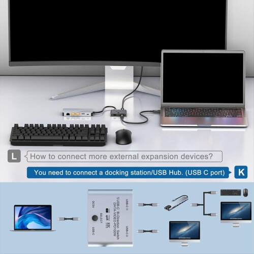 Switch Splitter voor 2 computers, bidirectionele USB C KVM-switch