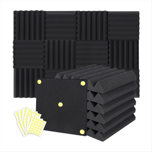 Pacote com 24 painéis de espuma acústica em cunha 2 x 12 x 12 polegadas