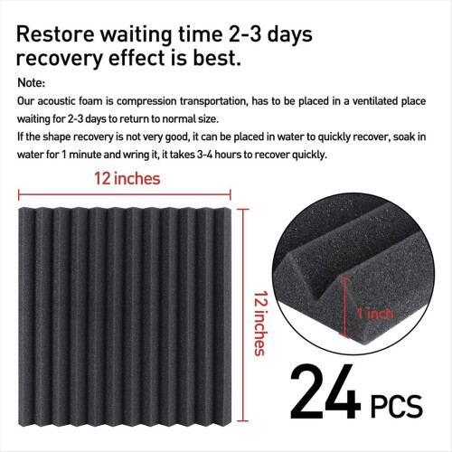 Pacote com 24 painéis de espuma acústica 1 x 12 x 12 polegadas para casa 1