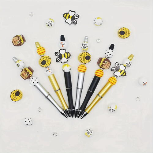 Plastic Beadable Pens Print Bee Pens Spacer Beads 2