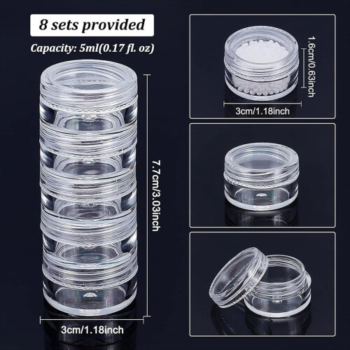 5G/5ML Stackable Round Plastic Containers 8 Column Bead Storage Jars 2